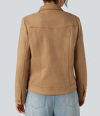 Collar Long Sleeve Casual Suede Jacket with Pockets — Doe — view 5