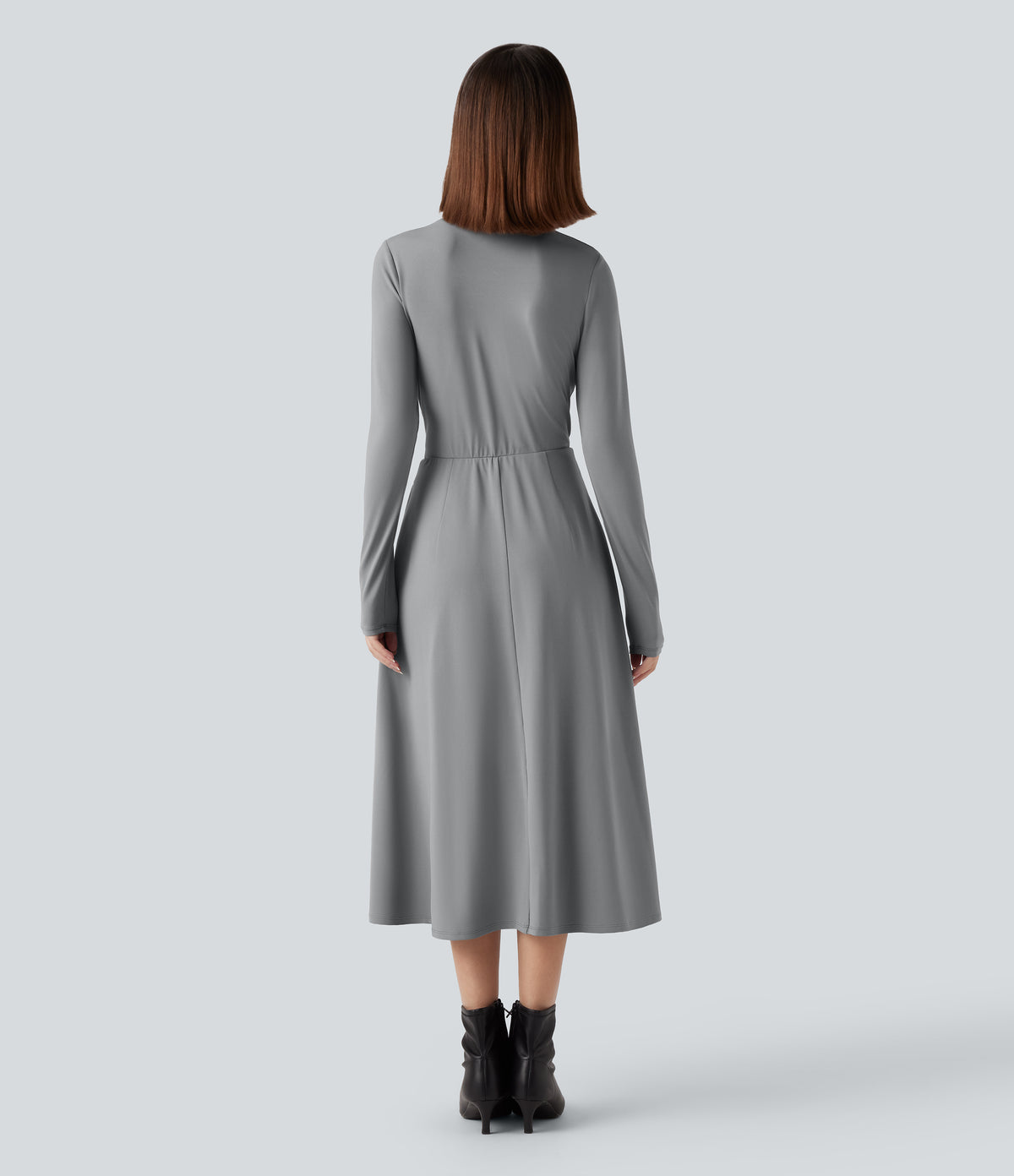Mock Neck Long Sleeve Midi Work Dress with Pockets — Ultimate Gray — view 2