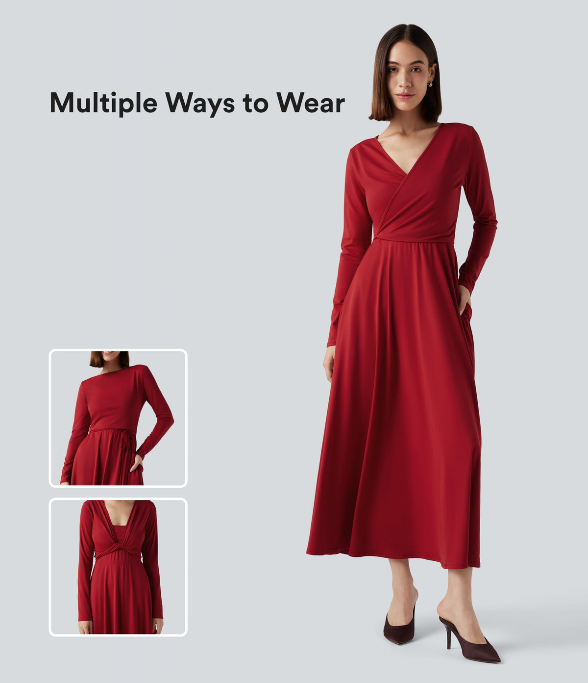 Long Sleeve Wrapped Tie Back 2-Piece Midi Dress with Pockets — Emboldened — view 1