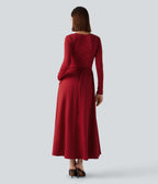 Long Sleeve Wrapped Tie Back 2-Piece Midi Dress with Pockets — Emboldened — view 4