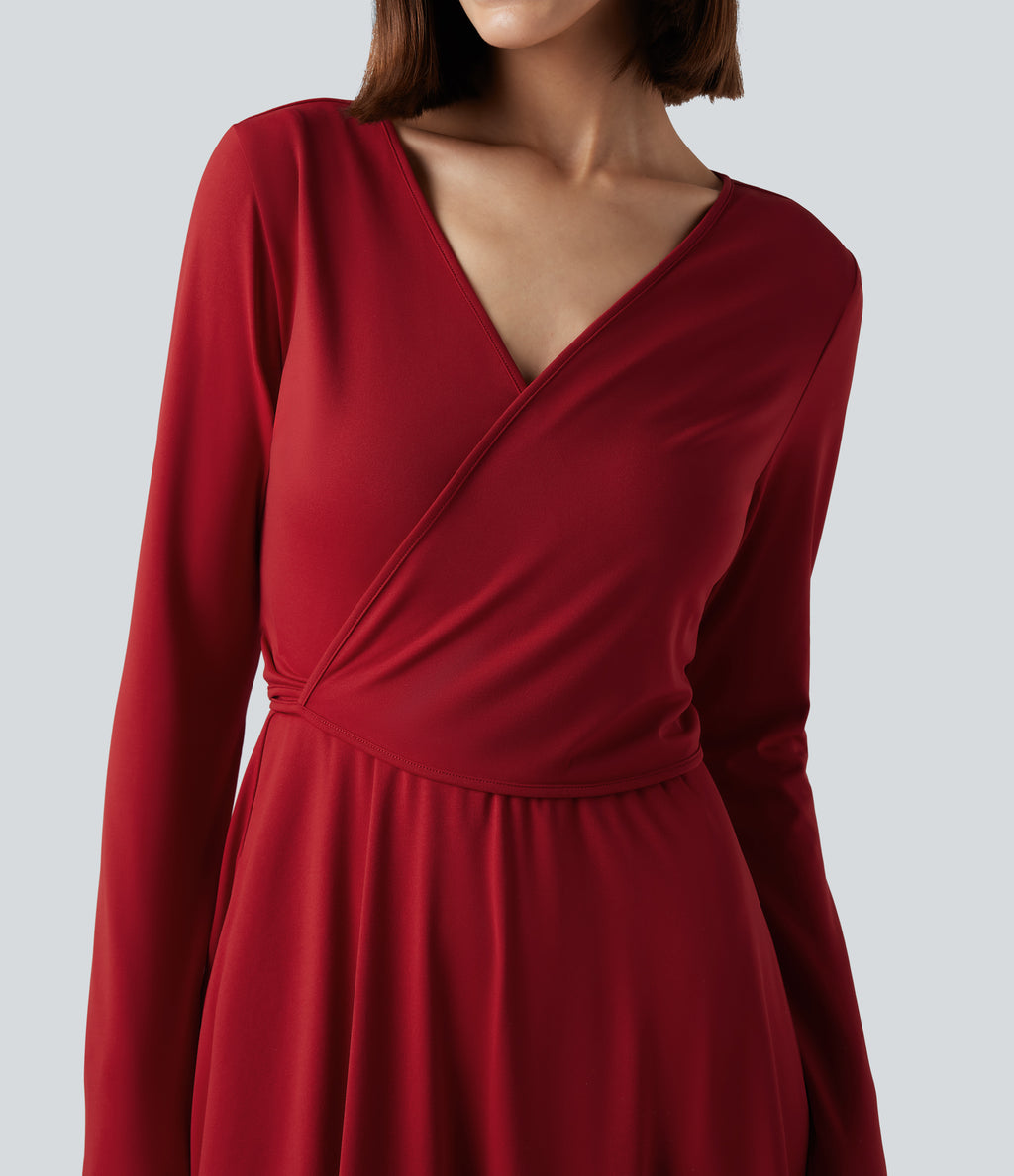 Long Sleeve Wrapped Tie Back 2-Piece Midi Dress with Pockets — Emboldened — view 7