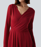 Long Sleeve Wrapped Tie Back 2-Piece Midi Dress with Pockets — Emboldened — view 7