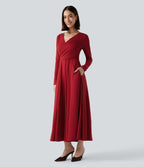 Long Sleeve Wrapped Tie Back 2-Piece Midi Dress with Pockets — Emboldened — view 5