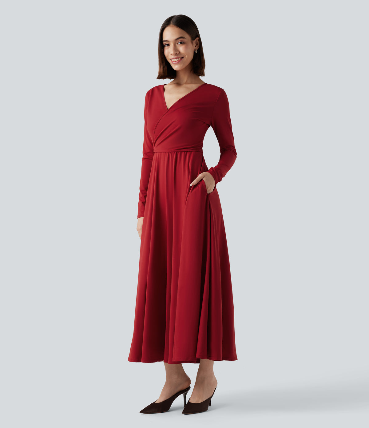 Long Sleeve Wrapped Tie Back 2-Piece Midi Dress with Pockets — Emboldened — view 5