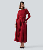 Long Sleeve Wrapped Tie Back 2-Piece Midi Dress with Pockets — Emboldened — view 2