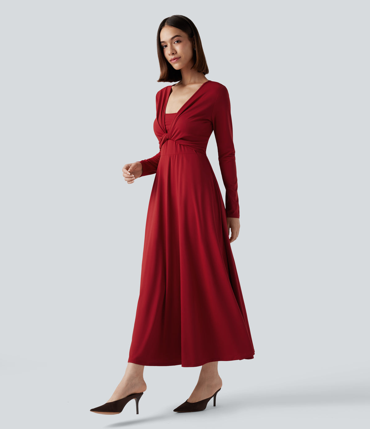 Long Sleeve Wrapped Tie Back 2-Piece Midi Dress with Pockets — Emboldened — view 6