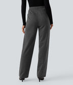 High Waisted Straight Leg Houndstooth Work Trousers with Pockets — Shadow Knit — view 2