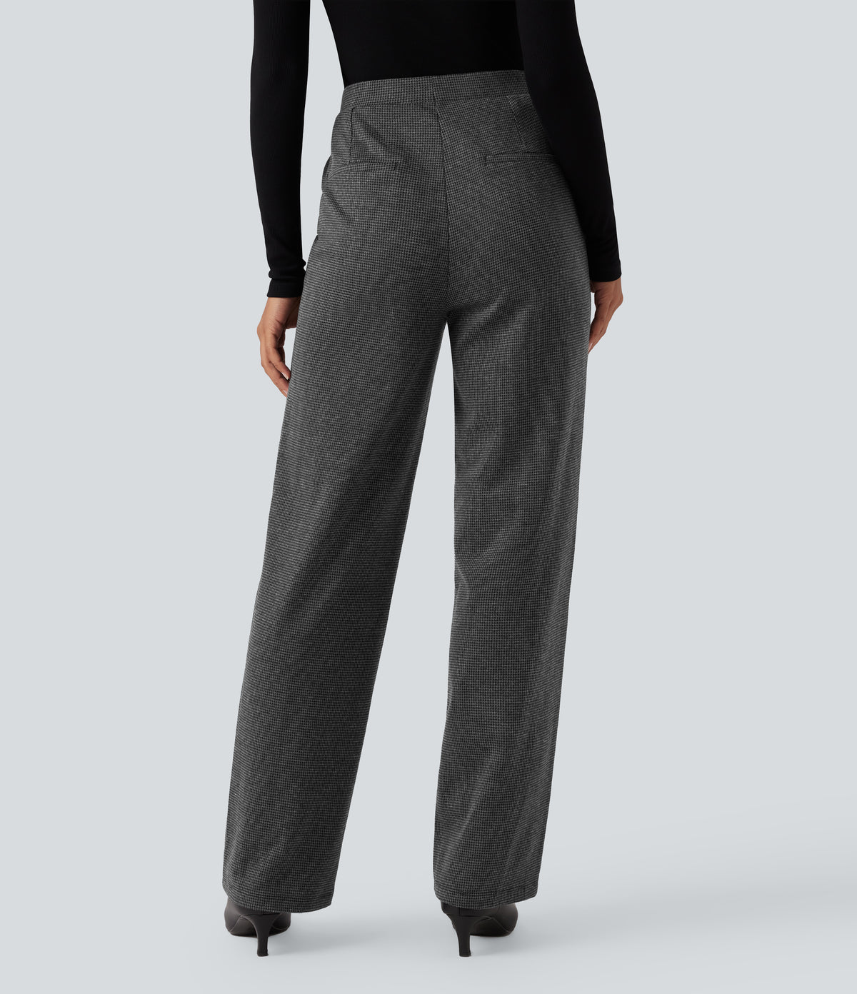 High Waisted Straight Leg Houndstooth Work Trousers with Pockets — Shadow Knit — view 2