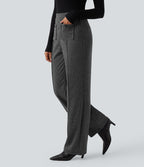 High Waisted Straight Leg Houndstooth Work Trousers with Pockets — Shadow Knit — view 3