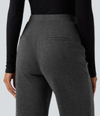High Waisted Straight Leg Houndstooth Work Trousers with Pockets — Shadow Knit — view 4