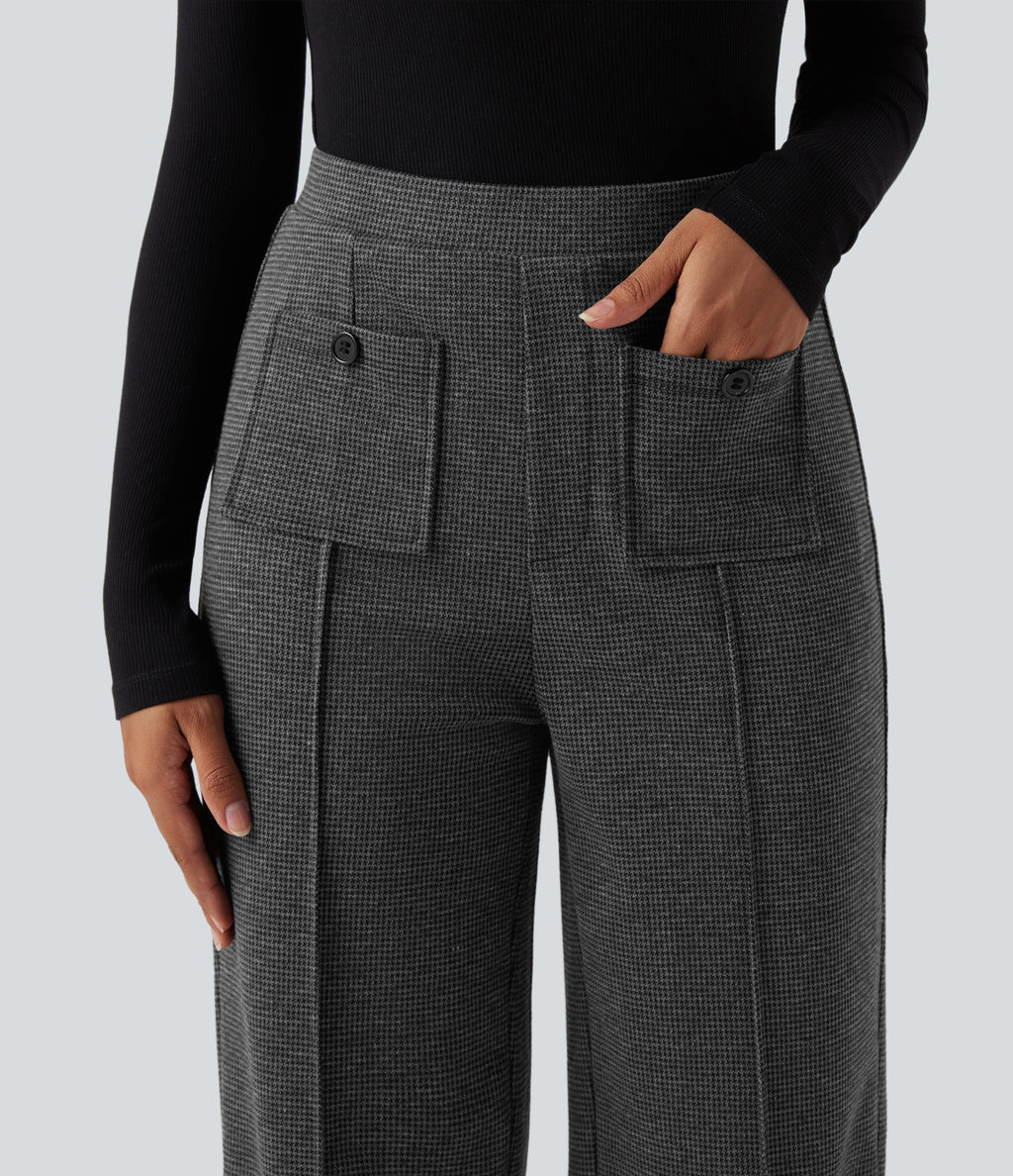 High Waisted Straight Leg Houndstooth Work Trousers with Pockets — Shadow Knit — view 5
