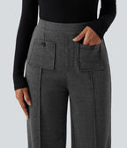High Waisted Straight Leg Houndstooth Work Trousers with Pockets — Shadow Knit — view 5