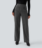 High Waisted Straight Leg Houndstooth Work Trousers with Pockets — Shadow Knit — view 1