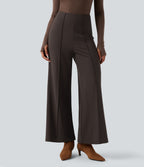 Wear-Resistant High Waisted Ponte Roma Work Baggy Flared Trousers — After Dark — view 3