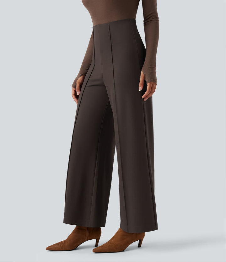 Wear-Resistant High Waisted Ponte Roma Work Baggy Flared Trousers — After Dark — view 1