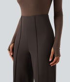 Wear-Resistant High Waisted Ponte Roma Work Baggy Flared Trousers — After Dark — view 4
