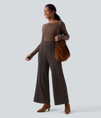 Wear-Resistant High Waisted Ponte Roma Work Baggy Flared Trousers — After Dark — view 6