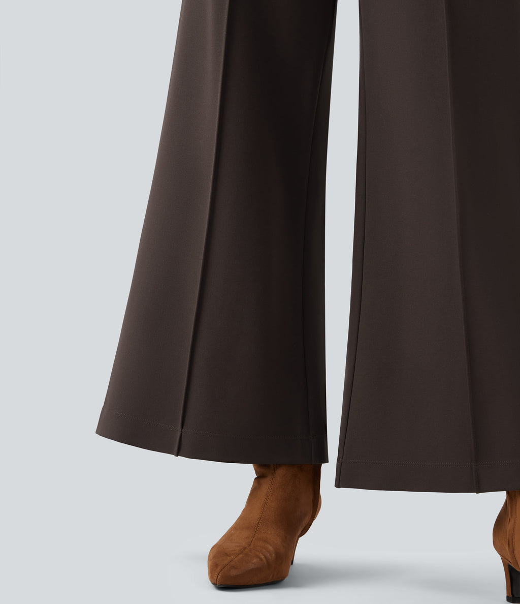 Wear-Resistant High Waisted Ponte Roma Work Baggy Flared Trousers — After Dark — view 5