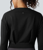 Round Neck Long Sleeve Cropped Yoga Top — Black — view 5