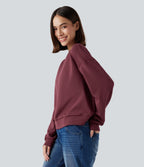 SpacerTek Round Neck Long Sleeve Twist-back Casual Sweatshirt — Oxblood Red — view 4