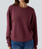 SpacerTek Round Neck Long Sleeve Twist-back Casual Sweatshirt — Oxblood Red — view 5