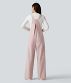 Wide Leg Stripe Dungarees with Pockets — Pink Frosting Stripes — view 2