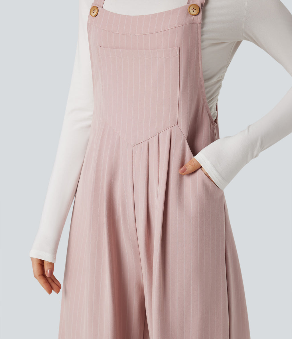 Wide Leg Stripe Dungarees with Pockets — Pink Frosting Stripes — view 4