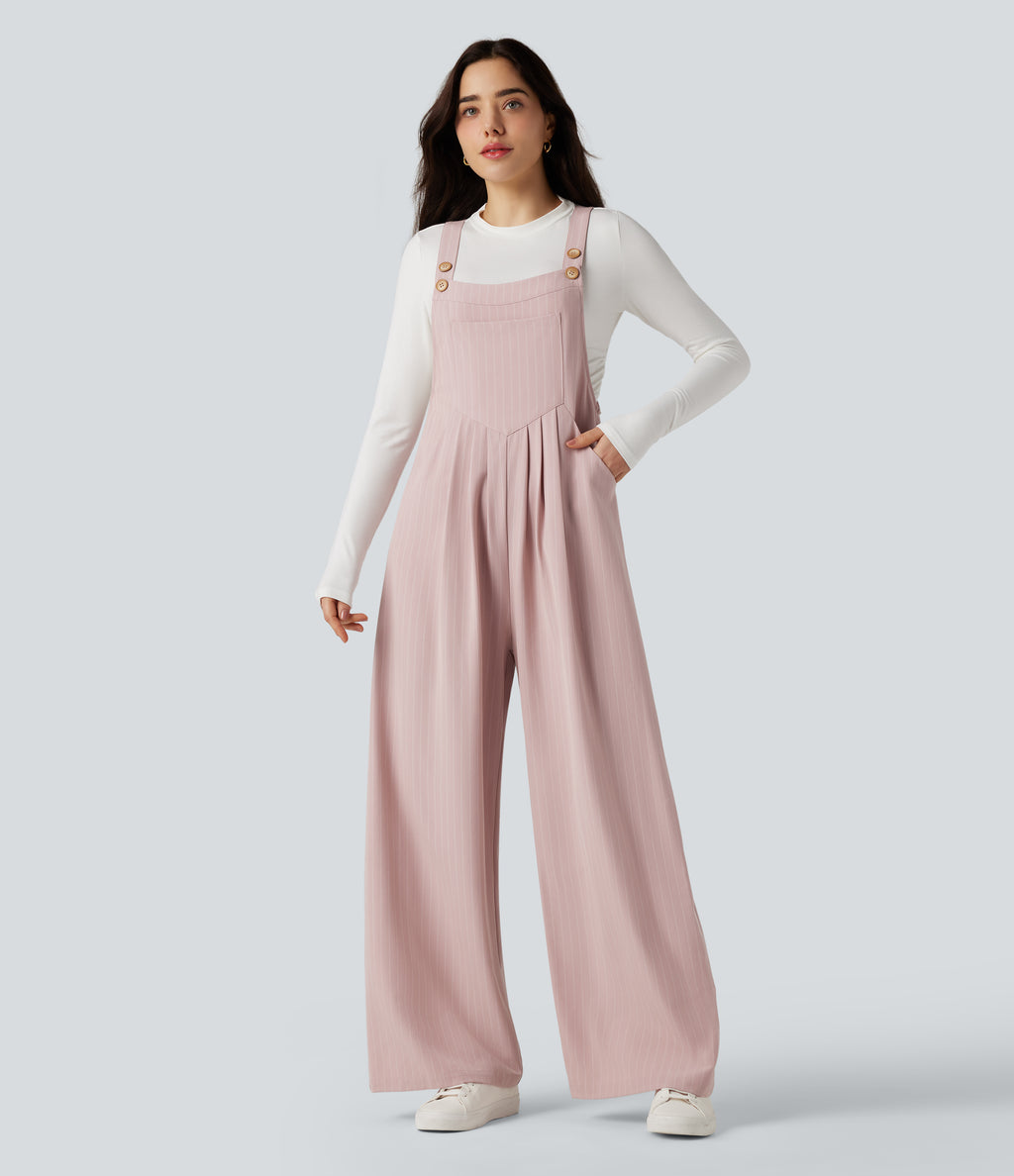 Wide Leg Stripe Dungarees with Pockets — Pink Frosting Stripes — view 1