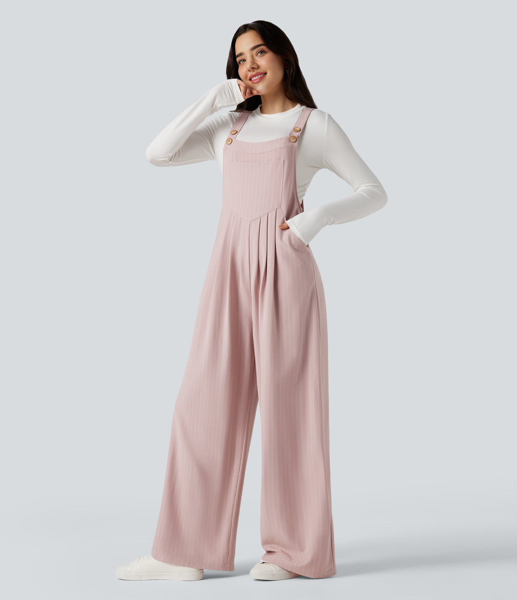 Wide Leg Stripe Dungarees with Pockets — Pink Frosting Stripes — view 3