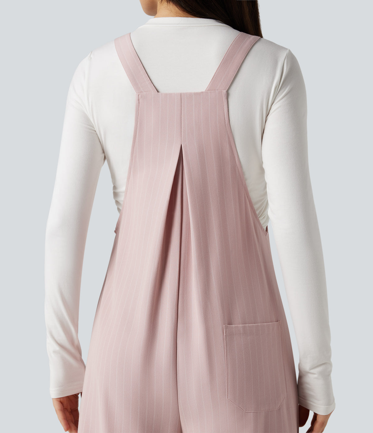Wide Leg Stripe Dungarees with Pockets — Pink Frosting Stripes — view 5
