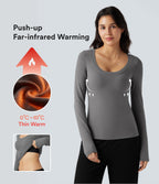 HeatCore Scoop Neck Push-Up Long Sleeve Casual Warming Top A/B Cup — Steel Gray — view 1