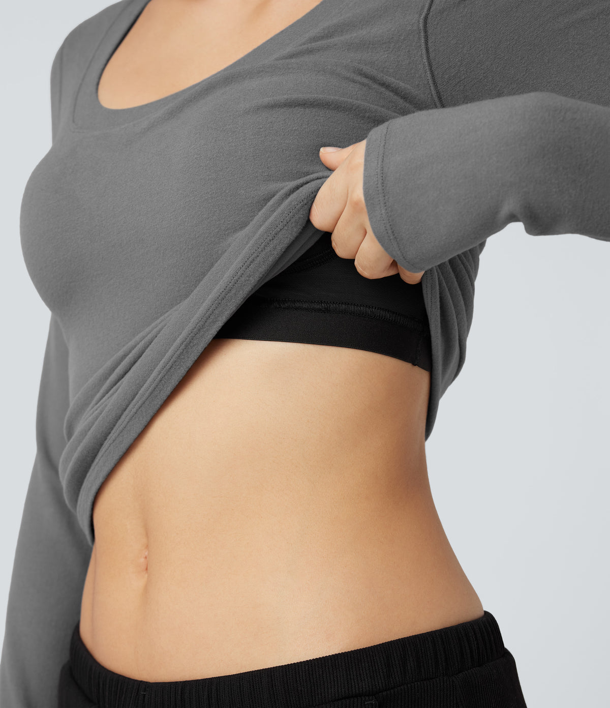 HeatCore Scoop Neck Push-Up Long Sleeve Casual Warming Top A/B Cup — Steel Gray — view 4