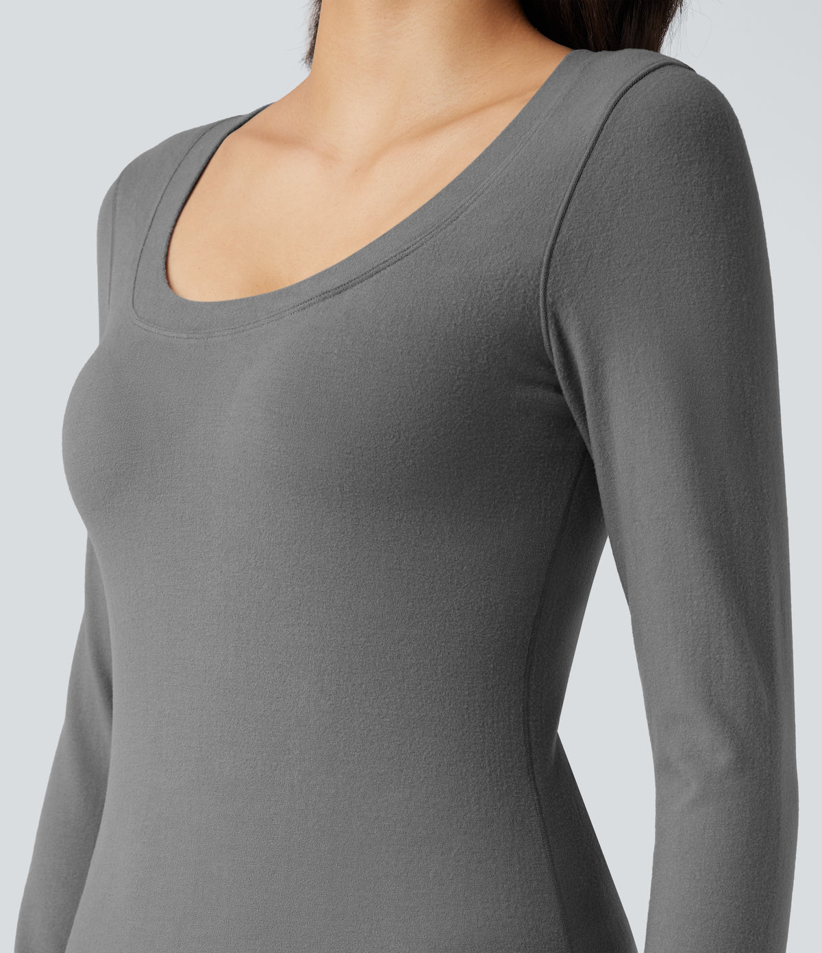 HeatCore Scoop Neck Push-Up Long Sleeve Casual Warming Top A/B Cup — Steel Gray — view 5