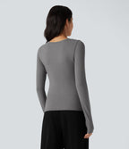 HeatCore Scoop Neck Push-Up Long Sleeve Casual Warming Top A/B Cup — Steel Gray — view 2
