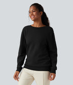 Crossover V Neck Long Sleeve Casual Jumper-Front and Back Wearable — Black — view 2