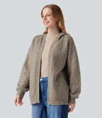 Hooded Open Front Long Sleeve Casual Cardigan — Birch Brown — view 3