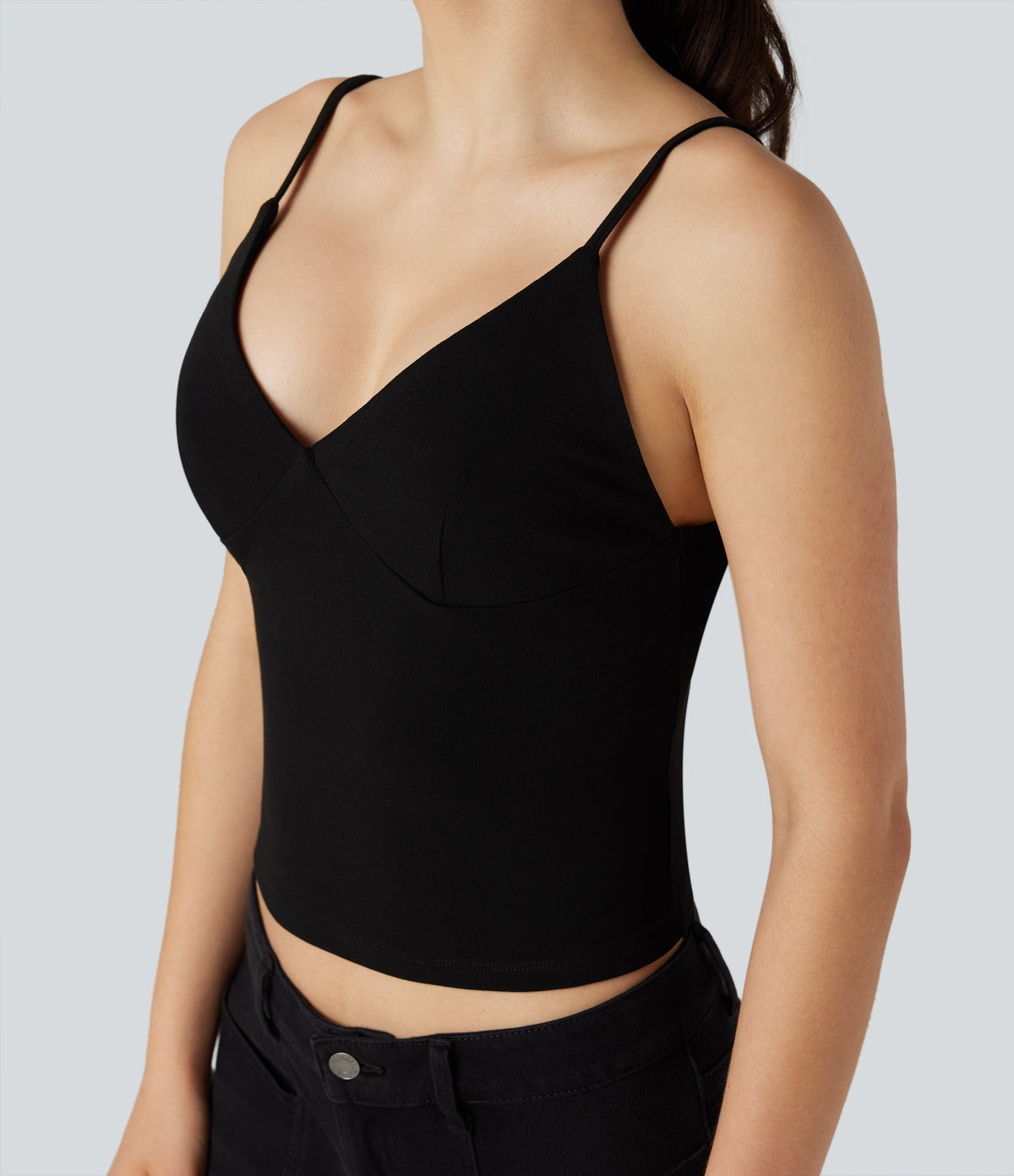 Deep V-neck Adjustable Strap Casual Cami Top — Black — view 1