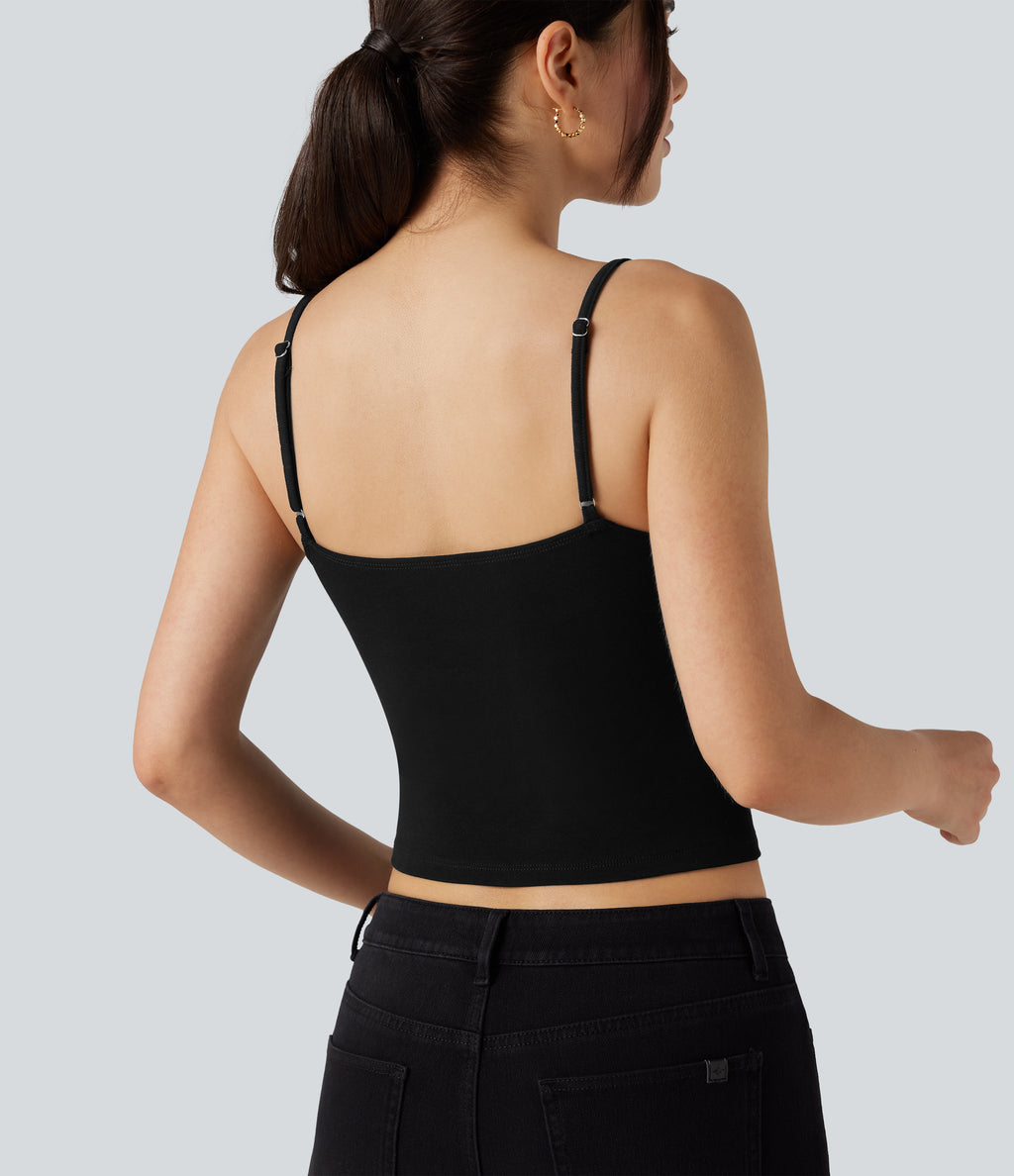 Deep V-neck Adjustable Strap Casual Cami Top — Black — view 5
