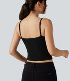 Deep V-neck Adjustable Strap Casual Cami Top — Black — view 5