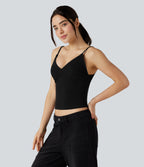 Deep V-neck Adjustable Strap Casual Cami Top — Black — view 4