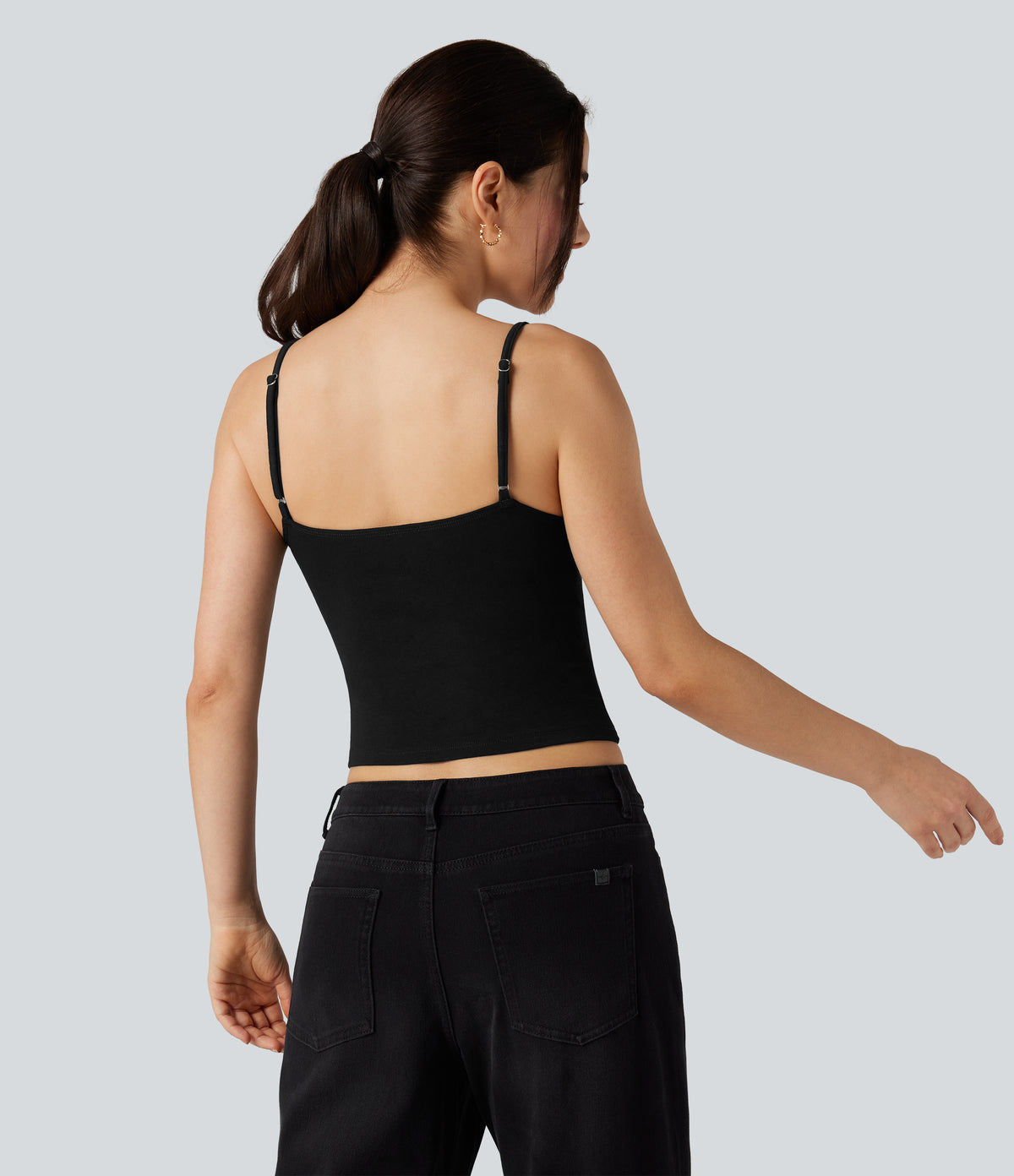 Deep V-neck Adjustable Strap Casual Cami Top — Black — view 3