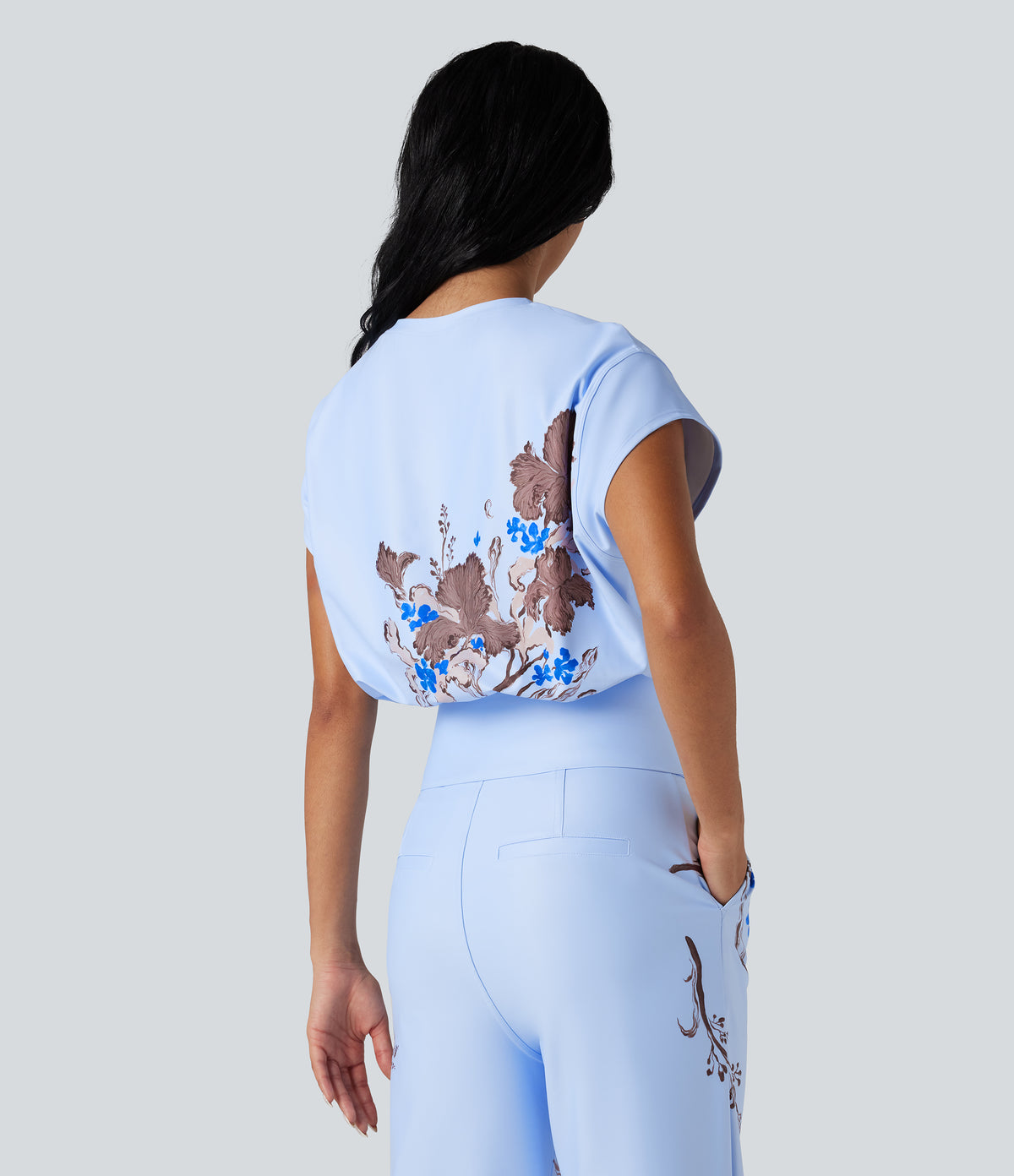 X Yukiko Round Neck Short Batwing Sleeve Casual Top — Cocoa Haze — view 3
