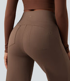 High Waisted Tummy Control Wide Leg Yoga Trousers with Pockets — Sepia — view 8