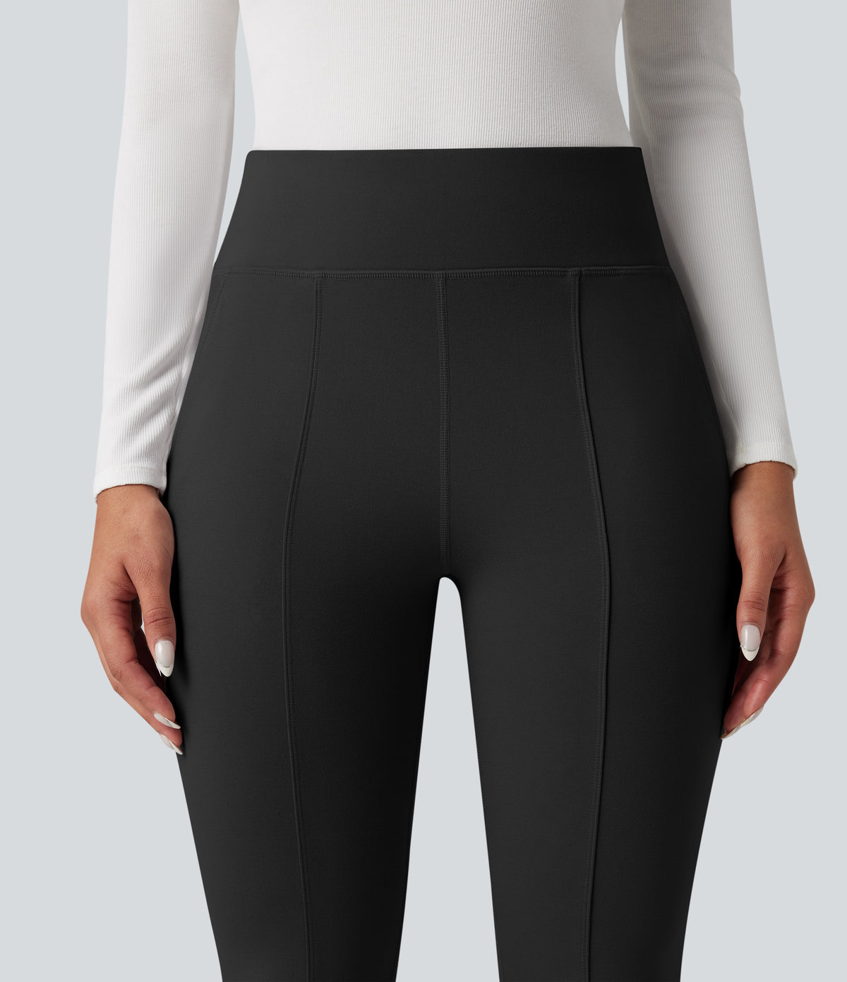 High Waisted Work Flared Trousers with Pockets — Black — view 4