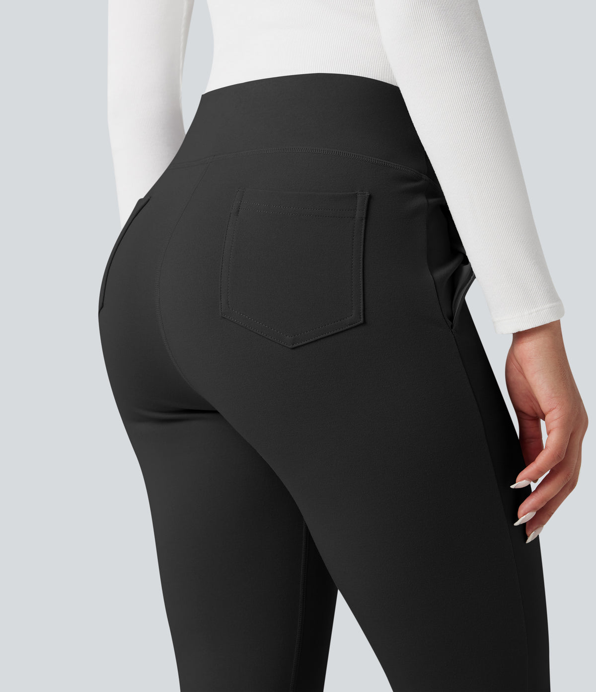 High Waisted Work Flared Trousers with Pockets — Black — view 5