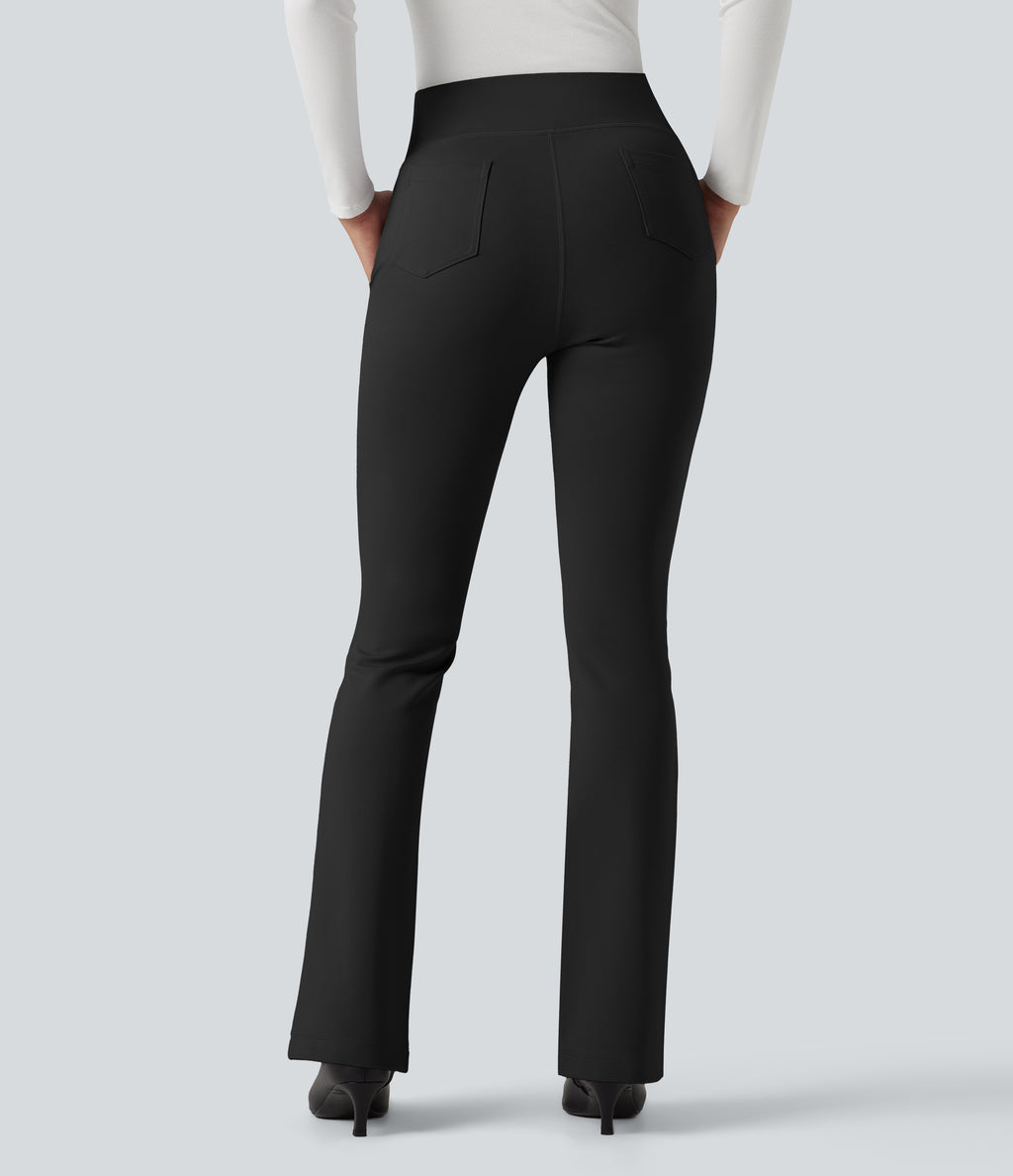 High Waisted Work Flared Trousers with Pockets — Black — view 2