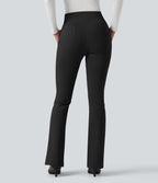 High Waisted Work Flared Trousers with Pockets — Black — view 2