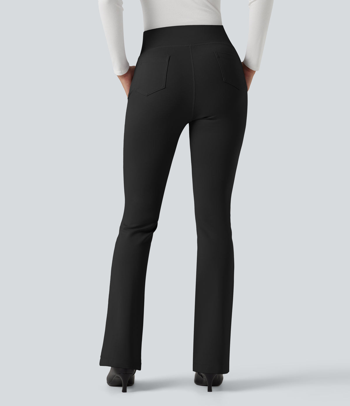 High Waisted Work Flared Trousers with Pockets — Black — view 2