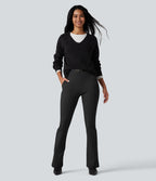 High Waisted Work Flared Trousers with Pockets — Black — view 7