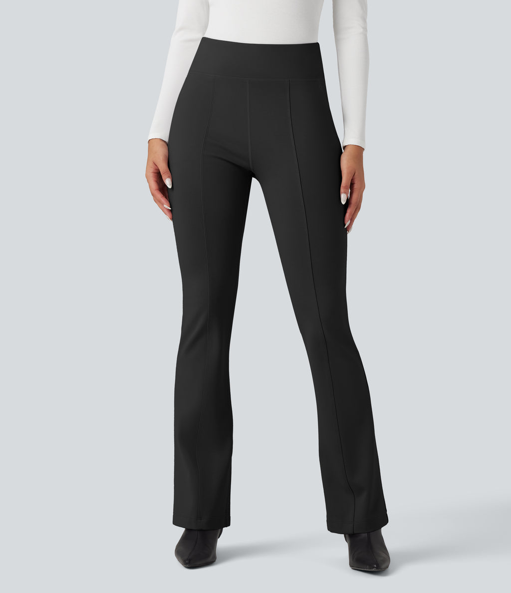 High Waisted Work Flared Trousers with Pockets — Black — view 3
